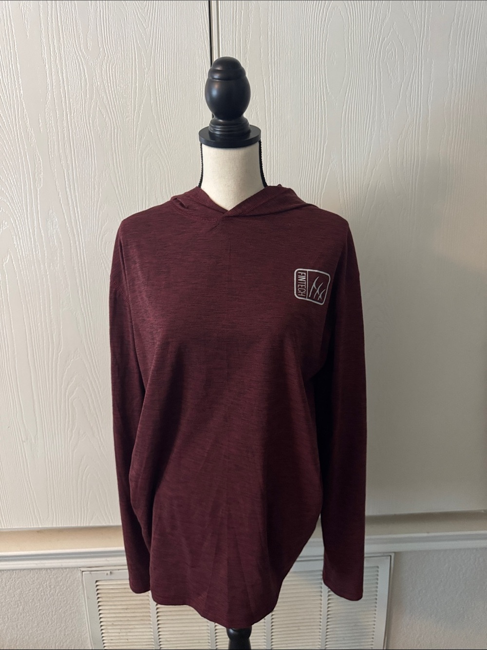 Men's Maroon Hooded Long-Sleeve Shirt - Branded Logo